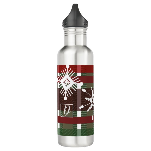 Wine Sweater Plaid Initial Snowflake Christmas    Stainless Steel Water Bottle (Left)