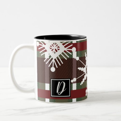 Wine Sweater Plaid Initial Snowflake Christmas Two_Tone Coffee Mug