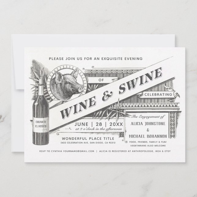 Wine & Swine Invitations | Supreme Vintage (Front)