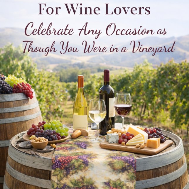 Wine Table Runner with Tuscan Vineyard Grapes (Elevate fine dining with this luxury vineyard grape table runner—rich colour, timeless style, )