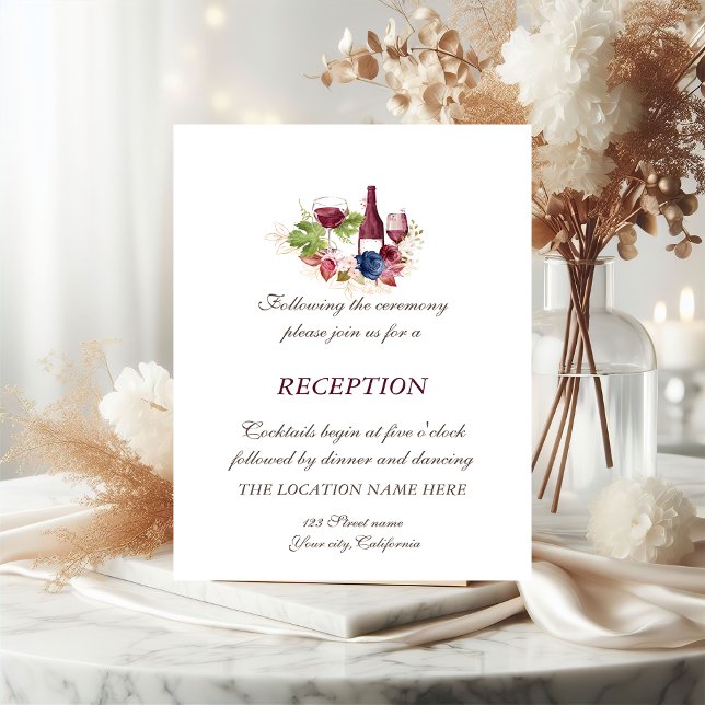 Wine Tasring Burgundy Flowers Wedding Reception Invitation (Creator Uploaded)