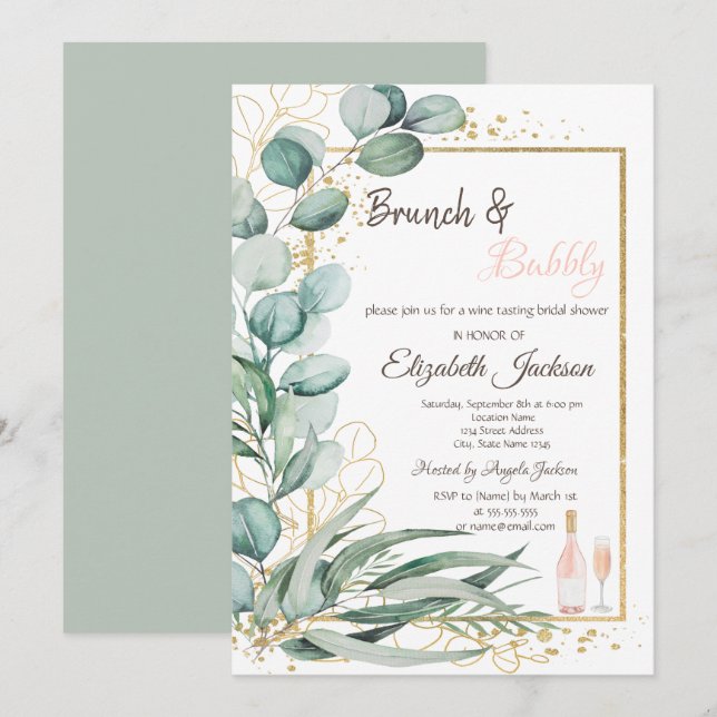 Wine Taste Eucalyptus Brunch & Bubbly  Invitation (Front/Back)
