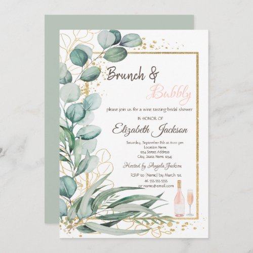 Wine Taste Eucalyptus Brunch  Bubbly  Invitation