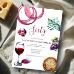 Wine Tasting 60TH BIRTHDAY Invitation<br><div class="desc">Do Tell A Belle's popular wine tasting 60th Birthday invitation. Your event details are framed with a boarder of elegant watercolor illustrations of wine glasses, figs, cheese, salami, and grapes. A matching burgundy color adorn the back of your invite. A modern yet elegant choice for your Birthday parties or surprise...</div>