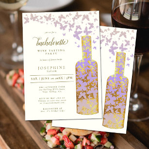 Wine Tasting Bachelorette Party Butterflies Lilac Invitation