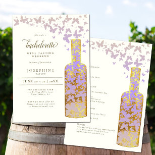 Wine Tasting Bachelorette Weekend Gold Butterflies Invitation