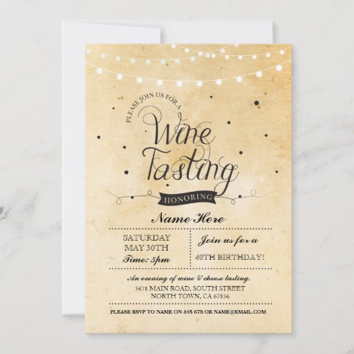 Wine Tasting Birthday Party Rustic ANY AGE Invite