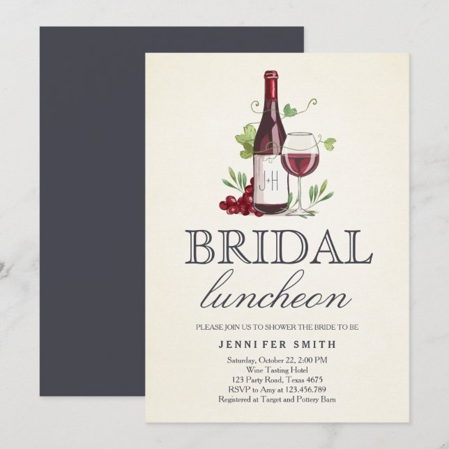 Wine Tasting Bridal Luncheon invite Rustic Winery (Front/Back)