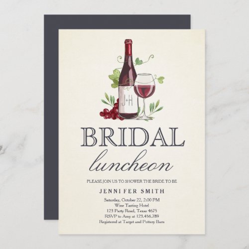 Wine Tasting Bridal Luncheon invite Rustic Winery