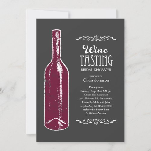 Wine Tasting Bridal Shower Invitations - Wine tasting bridal shower invitations with a modern chic wine bottle design.