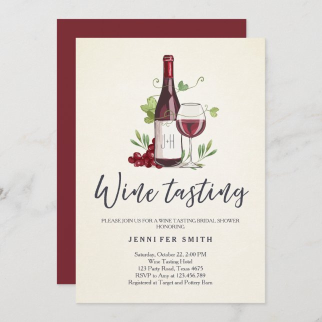 Wine Tasting Bridal shower invite Rustic Winery (Front/Back)