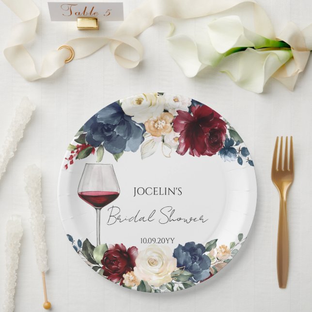 Wine Tasting Burgundy Bridal Shower  Paper Plates (Wedding)