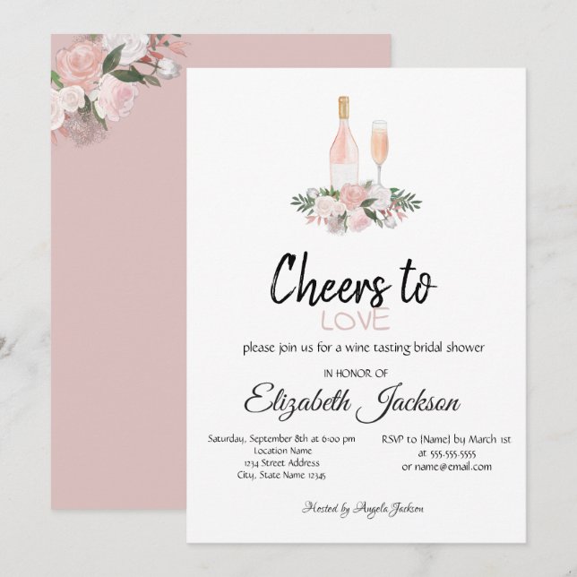 Wine Tasting Burgundy Flowers Bridal Shower Invita Invitation (Front/Back)