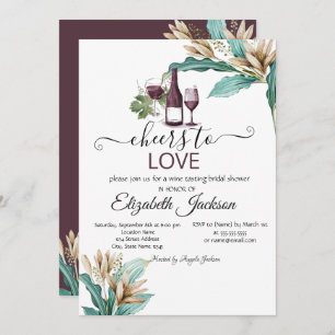 Wine Tasting Burgundy Flowers Bridal Shower Invitation