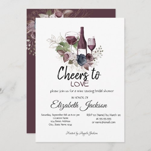 Wine Tasting Burgundy Flowers Bridal Shower Invitation