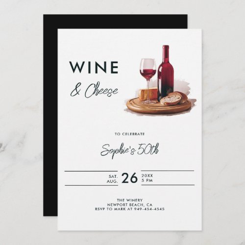 Wine Tasting Cheese Winery Modern 50th Birthday Invitation