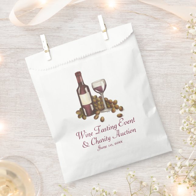 Wine Tasting Cocktail Party Bottle Glass Grapes Favor Bag (Clipped)