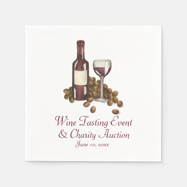 Wine Tasting Cocktail Party Bottle Glass Grapes Napkins (Front)