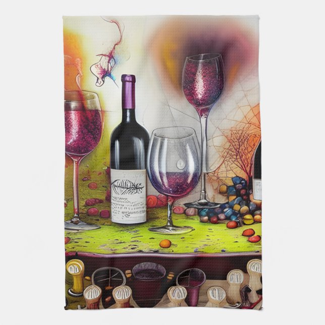 Wine Tasting Colorful Digital Art  Kitchen Towel (Vertical)