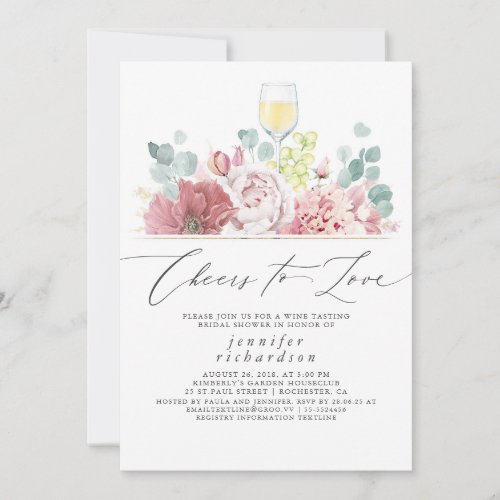 Wine Tasting Dusty Pink Floral Bridal Shower Invitation
