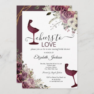 Wine Tasting Floral Burgundy Bridal Shower Invitation