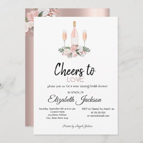 Wine Tasting Flowers Rose Gold Bridal Shower Invitation