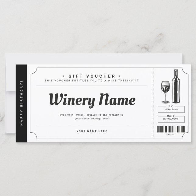 Wine Tasting Gift Ticket Voucher Certificate (Front)