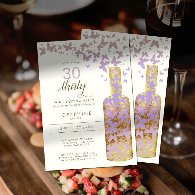 Wine Tasting Gold Boho Butterflies 30th Birthday Invitation (Creator Uploaded)