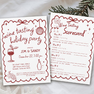 Wine Tasting Holiday Party Hand Drawn Whimsical Invitation