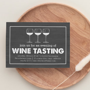 Wine Tasting Party Black & White Chalkboard Invitation