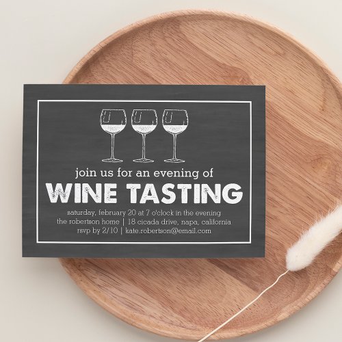 Wine Tasting Party Black  White Chalkboard Invitation