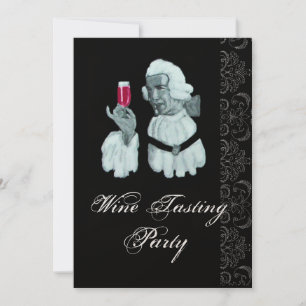 WINE TASTING PARTY Damask Black White Champagne Invitation