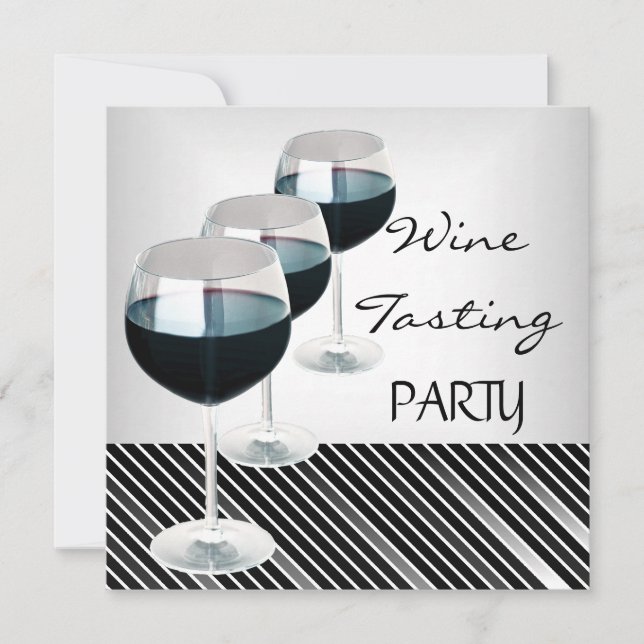 Wine Tasting Party Drinks Glasses Black White 3 Invitation (Front)