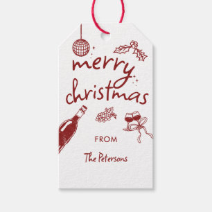 Wine Tasting Party Holiday Christmas Hand-Drawn Gift Tags