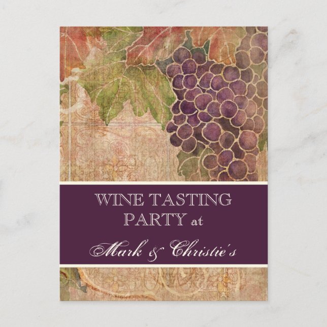 Wine Tasting Party Invitation Aged Grape Vineyard (Front)