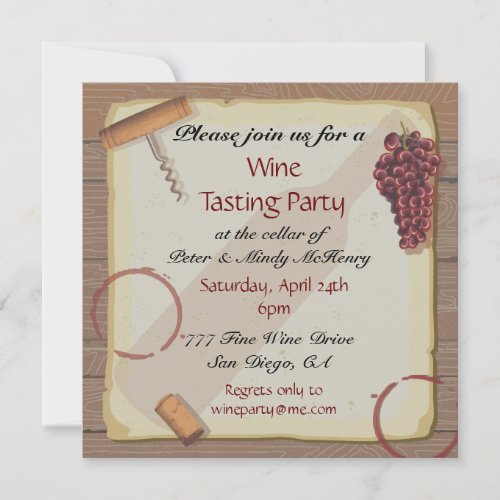 Wine Tasting Party on Vintage paper Invitations