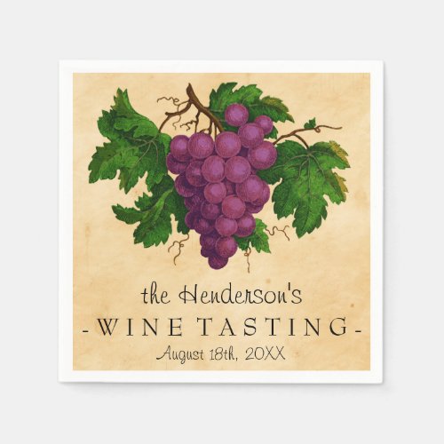 Wine Tasting Party Vintage Grapes Personalized Paper Napkins