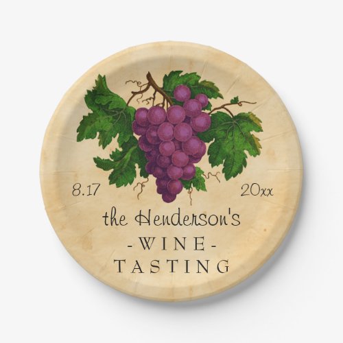 Wine Tasting Party Vintage Grapes Personalized Paper Plates