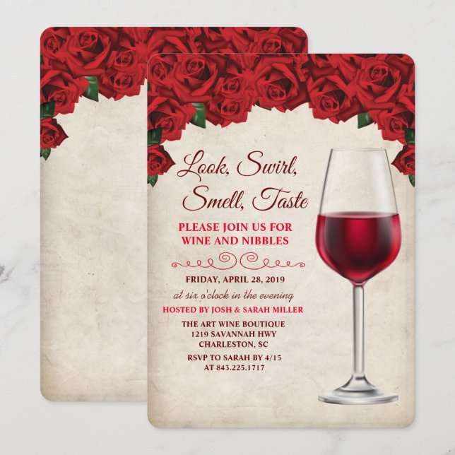 Wine Tasting Party Vintage Invitation (Front/Back)