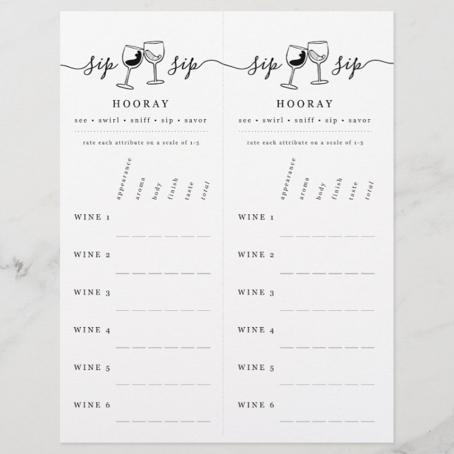 Wine Tasting Rating Scorecard Letterhead (Front)