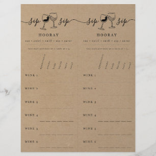 Wine Tasting Rating Scorecard on Faux Kraft Letterhead