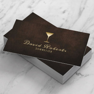 Wine Tasting Sommelier Bartender Elegant Leather Business Card
