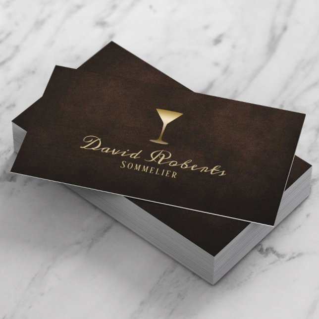 Wine Tasting Sommelier Bartender Elegant Leather Business Card (Creator Uploaded)