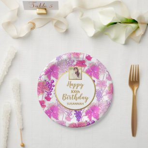 Wine Tasting, Vintage Grape Vine, Birthday Photo Paper Plates