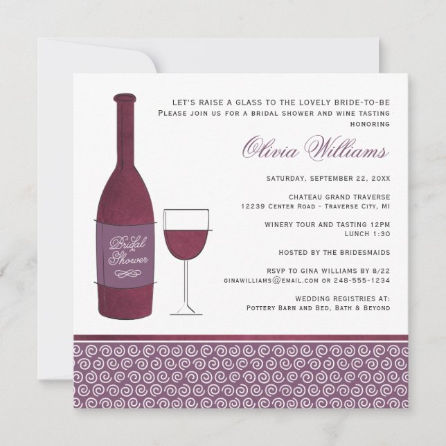 Wine Tasting Wedding Bridal Shower Bottle Invitation (Front)