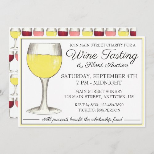 Wine Tasting White Wine Glass Winery Event Invitation