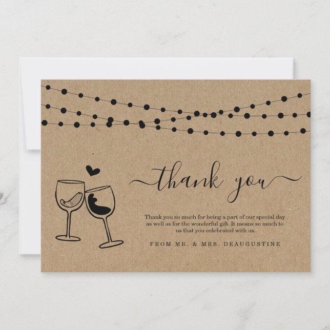 Wine Tasting Wine Toast & String Lights Thank You Card (Front)