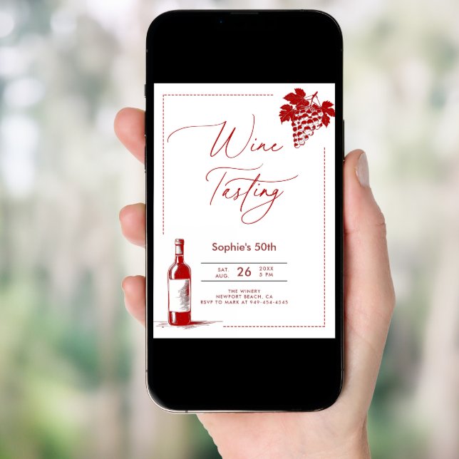 Wine Tasting Winery Modern Burgundy 50th Birthday Invitation (Front Digital)