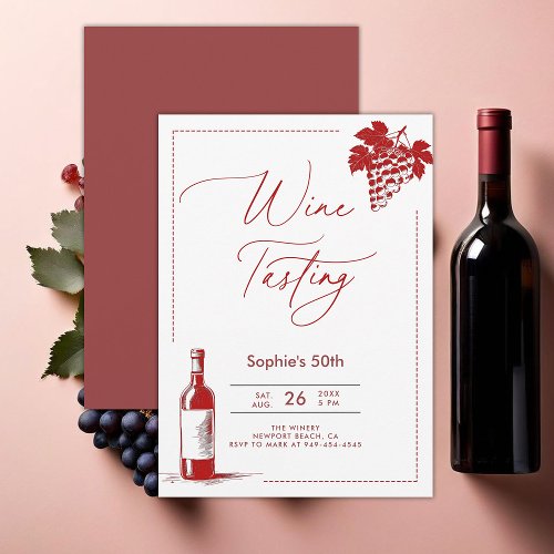 Wine Tasting Winery Modern Burgundy 50th Birthday Invitation