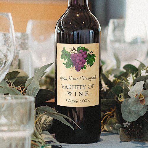 Wine Template Elegant Vintage Purple Grapes Custom Wine Label